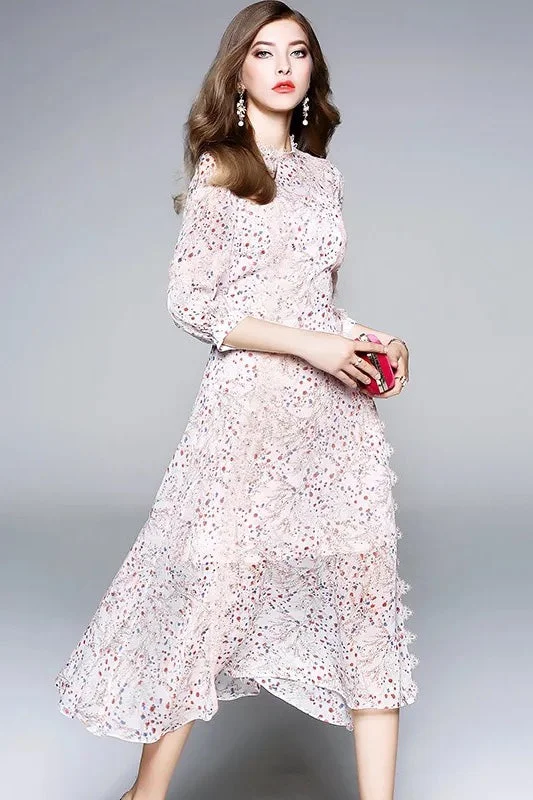 Savings Soar This Weekend Floral Chiffon Dress W/ Crochet Detail