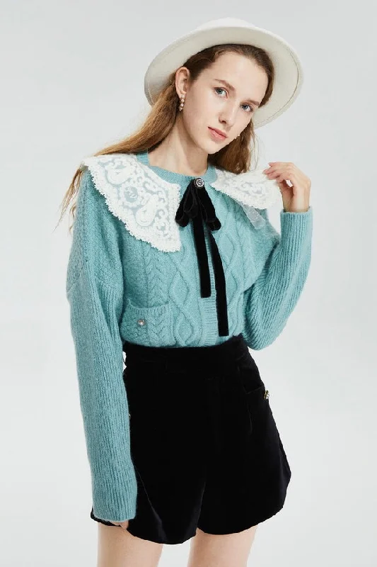 Low Price Wool Sweater W/ Crochet Collar