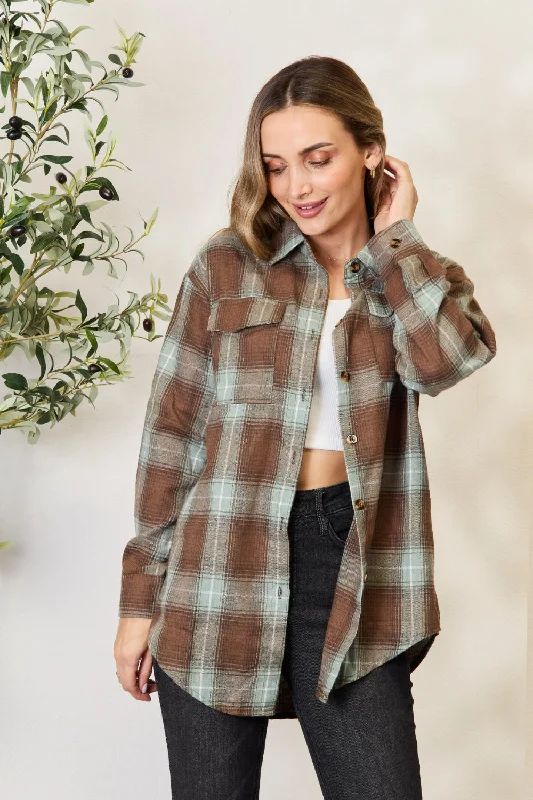 Holiday Sale Double Take Plaid Dropped Shoulder Shirt