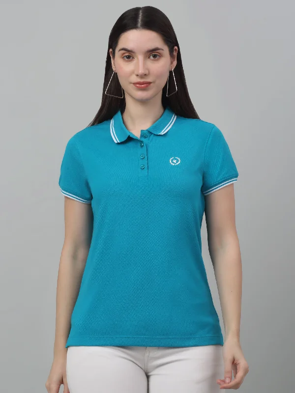 Price Blitz Women's Casual Regular Short Sleeve Blue Polo neck  T-Shirt