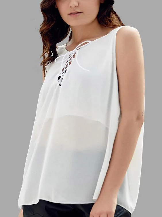 Weekend Bargains to Savor Custom Round Neck Sleeveless White Camis