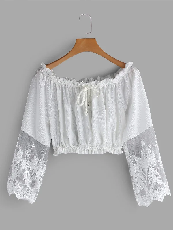 Weekend Bargains to Sizzle Custom Off The Shoulder Lace Pleated Sleeveless White Camis