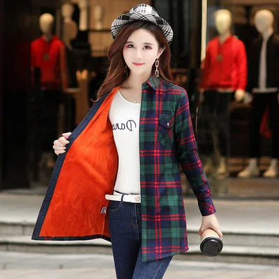 Stock Clearance Velvet Thick Warm Women's Plaid Shirt Female Long Sleeve Tops M-5XL Winter Fleece Casual Check Blouse Autumn Clothes T18620Y