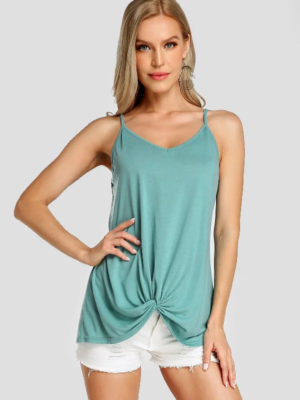Discount Deals Custom Deep V Neck Plain Spaghetti Strap Twist Sleeveless Camis