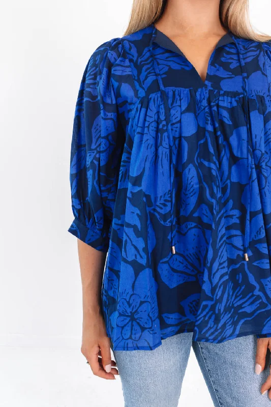 Massive Deals The Stevie Puff Sleeve Tunic - Navy/Blue