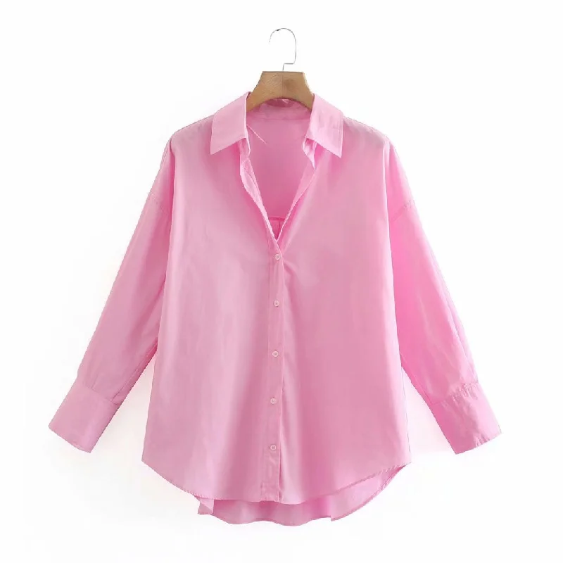 Act Now Casual Loose Single-Breasted Lapel Tops Wholesale Womens Long Sleeve T Shirts