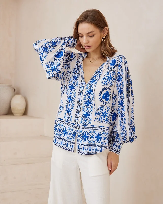 Weekend Bargains Await You Iris Maxi Kelsie Blouse with Long Sleeve Buttons - Sicily
