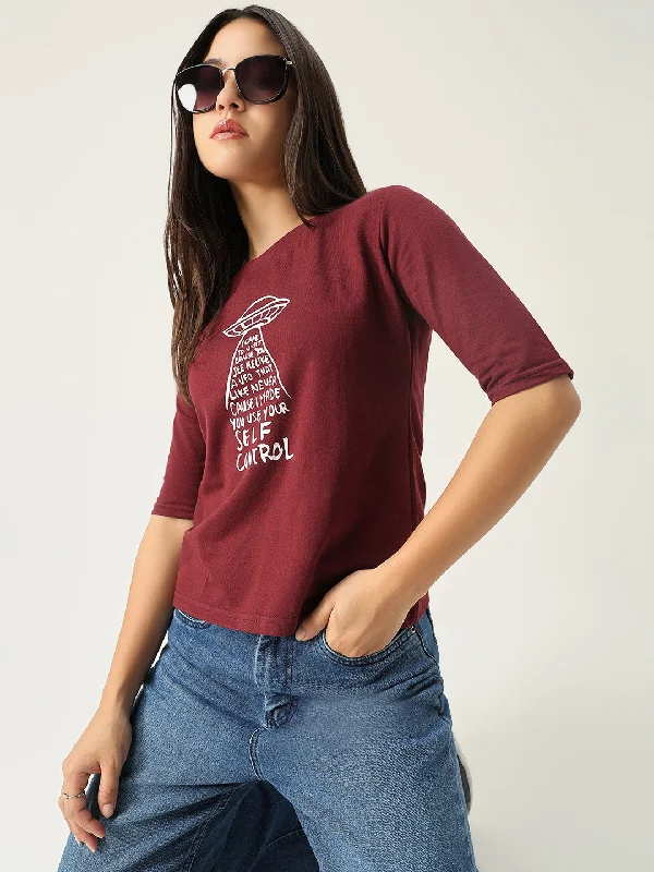 Midnight Sale Women Graphic Burgundy T Shirt