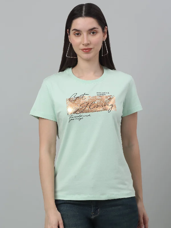While Supplies Last Women's Casual Regular Short Sleeve Green Round neck Typographic Print T-Shirt