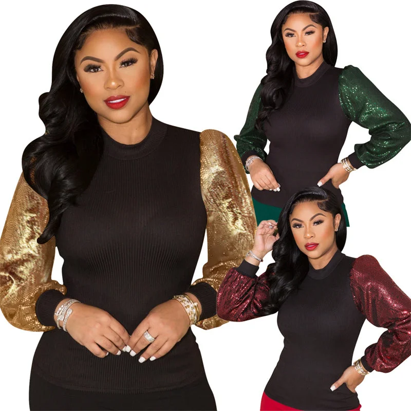 Savings Galore western christmas  women fashion black sequin top shirt boutique clothing women clothing boutique supplies clothes for boutique