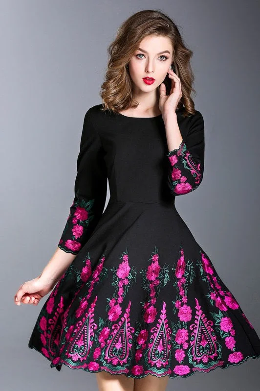 Crazy Savings Black Dress W/ Vintage Embroidery