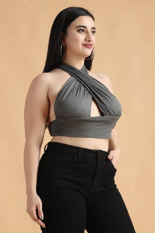 YEAR-End Clearance Grey Solid Multiway Crop Top