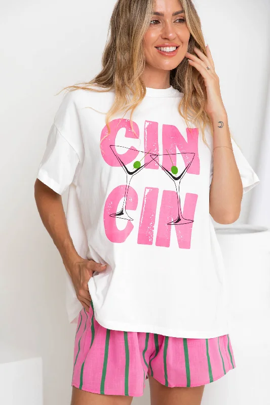 Midnight Madness Cin Cin Relaxed-Fit Graphic Tee - White
