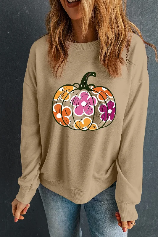 Deal of the Week Pumpkin & Flower Graphic Long Sleeve Sweatshirt