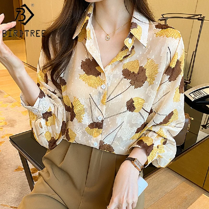 Limited Availability Lantern Long Sleeves Women Printing Shirt 2022 Autumn New Style Long Sleeves Female Loose Chiffon Blouses Tops T27612X