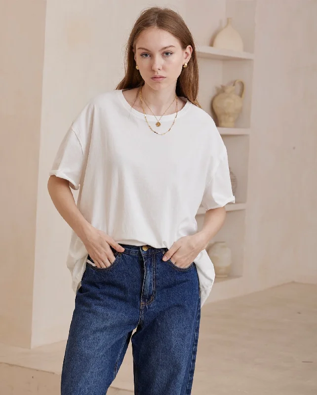 Stock Up Iris Maxi Tia Basic Oversized T'Shirt with Round Neck Raw Edge - White