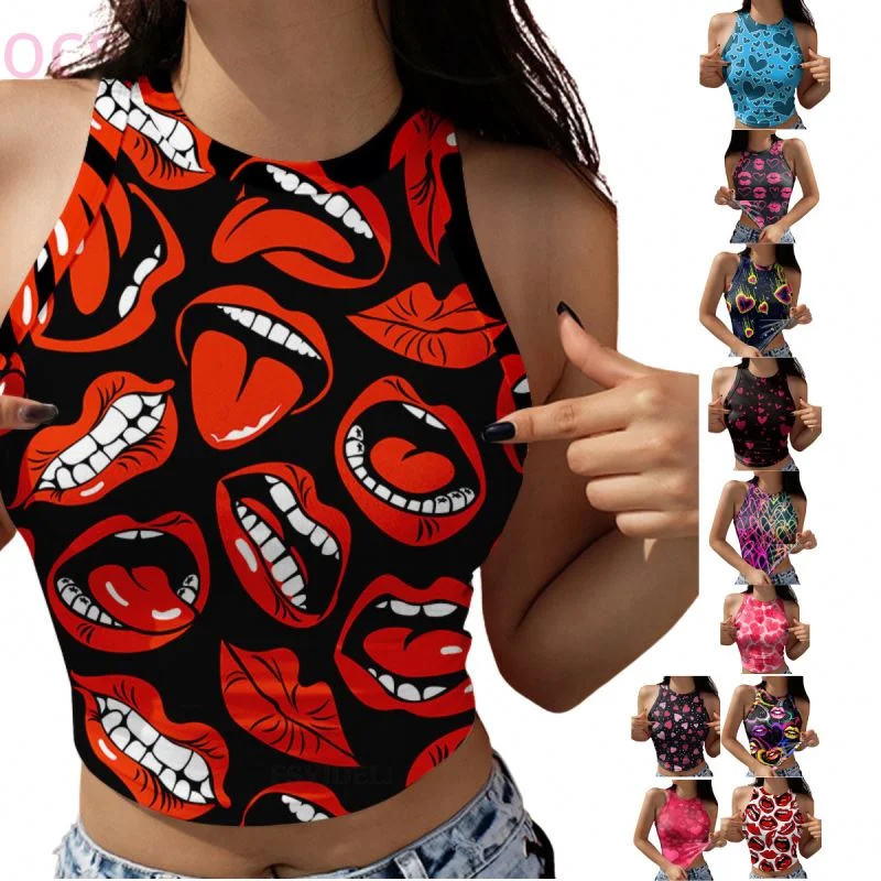 Weekend Savings Fiesta Cheap Summer Girls Y2K Cute Crew Neck Womens Workout Crop Tank Tops  Sexy Graphic Print Sleeveless Tank Top Women Vest