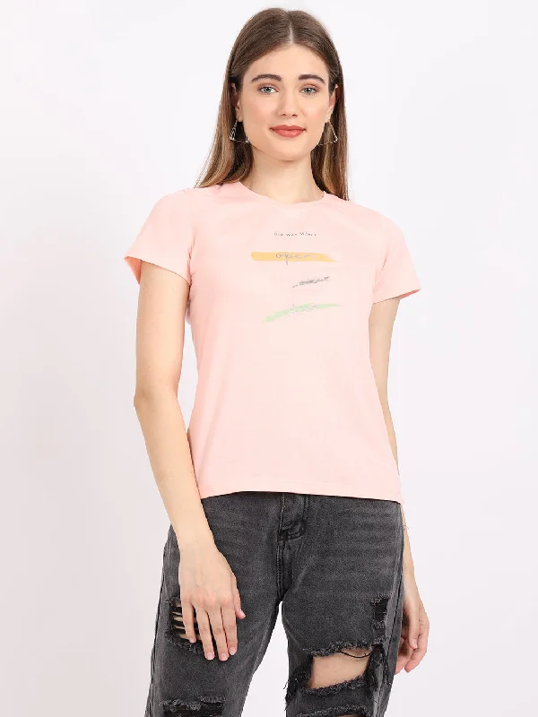 Extra Savings Women's Casual Regular Short Sleeve Pink Round neck Typographic Print T-Shirt