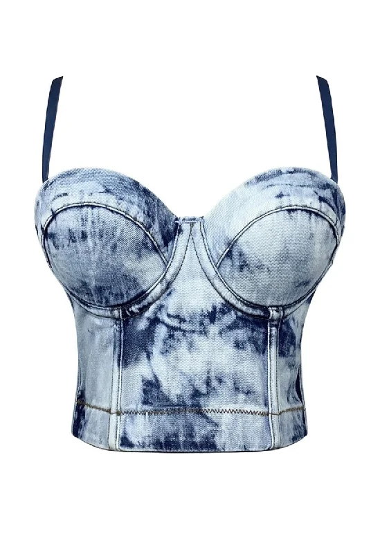 Weekend Offers That Dazzle Tie-Dye Denim Corset Top