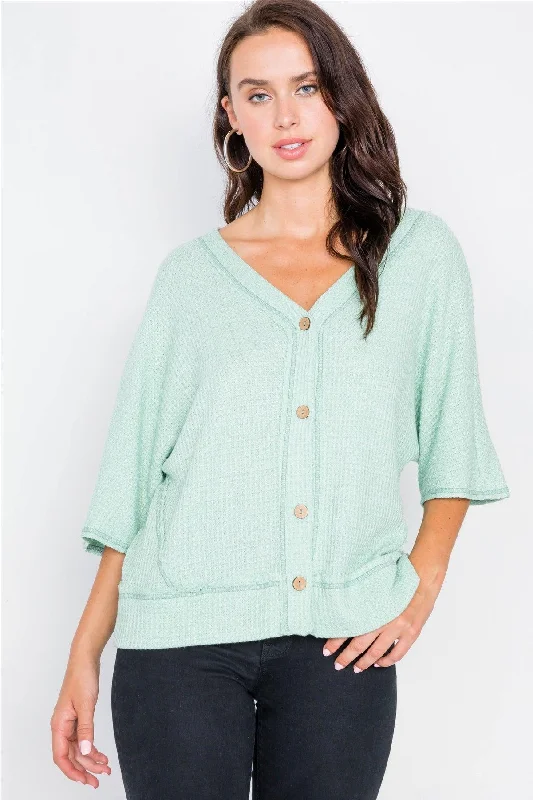 Weekend Specials to Relish 3/4 Sleeve Textured V-Neck Cardigan Kimono Top