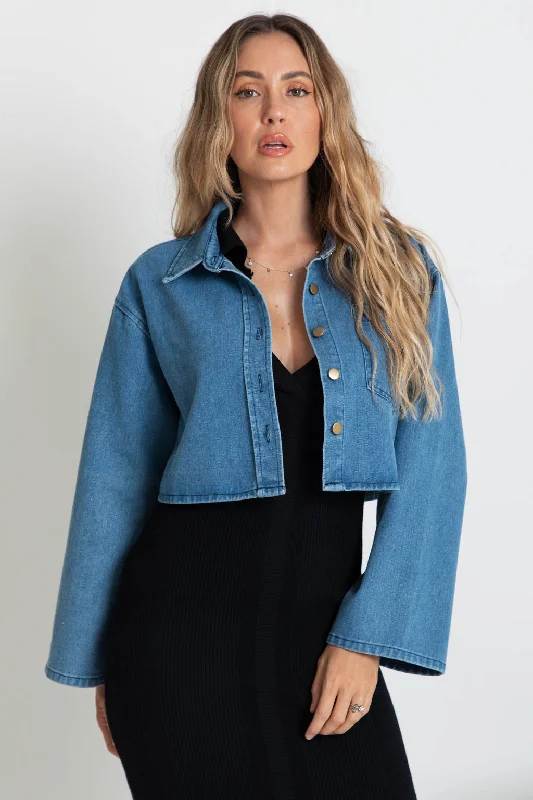 Unbeatable Prices Elle Crop Denim Jacket - Blue