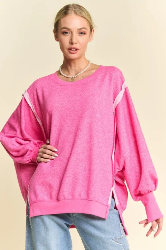 Special Savings Davi & Dani Side Slit High-Low Lantern Sleeve Knit Top