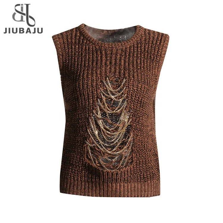Weekend Offers That Thrill Sweater Vest For Women Round Neck Sleeveless Patchwork Chain Hole Hollow Out Knitted Vest Weekend Offers That Thrill Sweater Vest For Women Round Neck Sleeveless Patchwork Chain Hole Hollow Out Knitted Vest