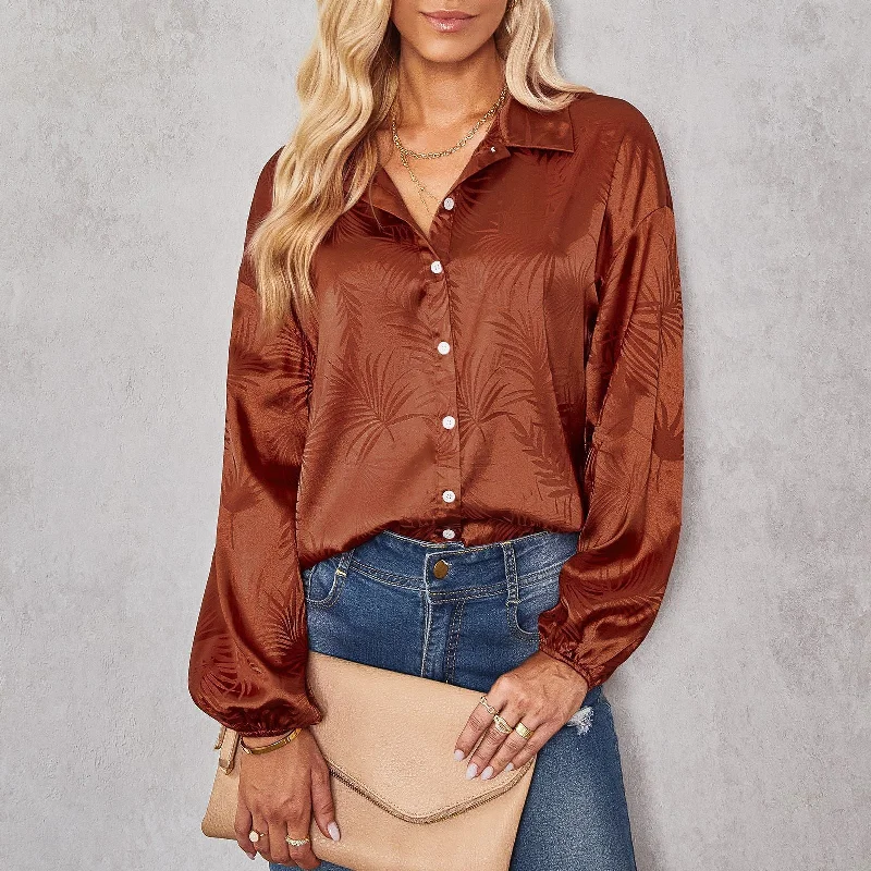 Epic Deals Casual Single-Breasted Lapel Print Blouses Wholesale Womens Long Sleeve T Shirts