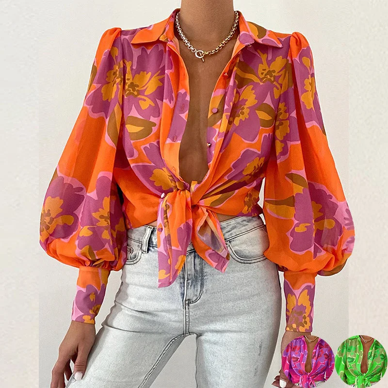 Season Finale Sale ZL1983 Hot Sale Cardigan Loose Puff Sleeve Printed Blouse For Women Shirts Blouses And Tops Fashionable Summer Shirt 2022