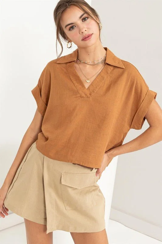 Time-Limited Offer Short Sleeve Linen Top
