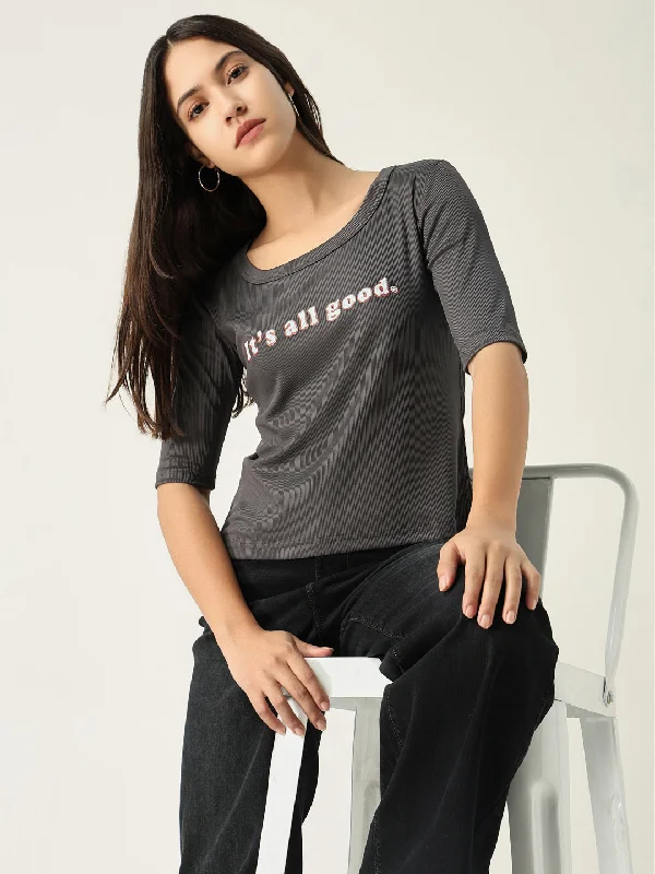 Lowest Price Women Solid Grey T Shirt