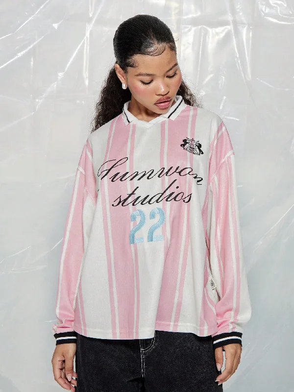 Great Deal SUMWON WOMEN Long Sleeve Football Stripe Tee With Embroidery & Graphic Print