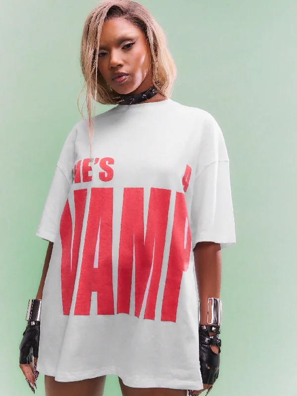 Doorbuster Deal SUMWON WOMEN Oversized Boxy Tee With Slogan Graphic Print