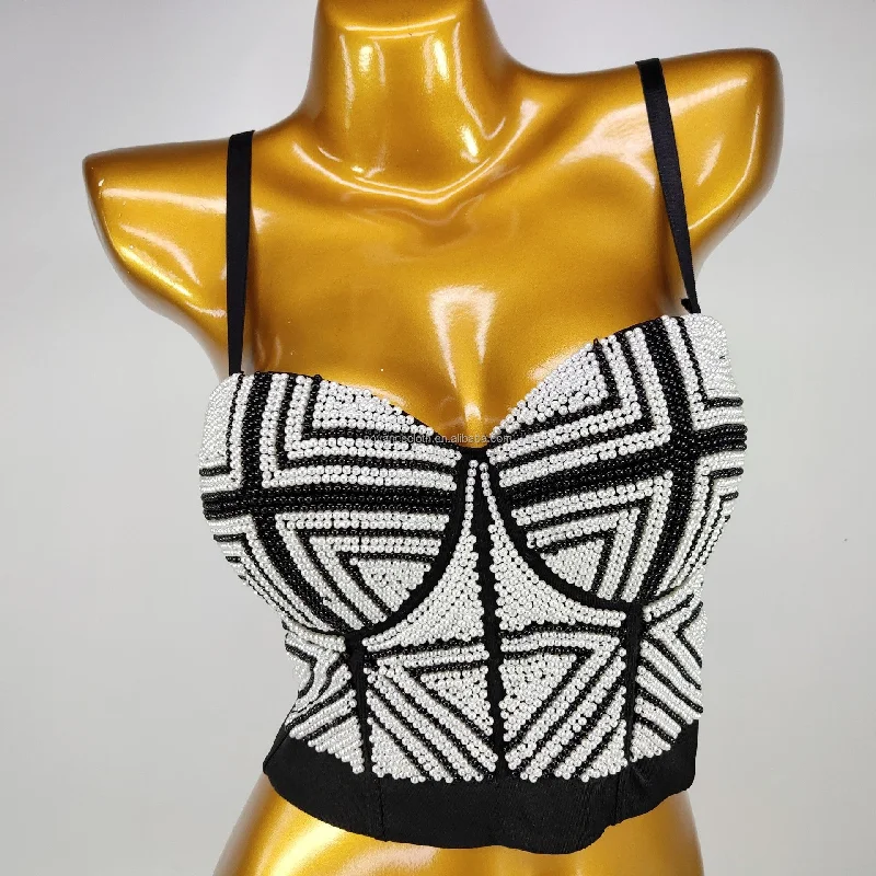 Crazy Deal NOVANCE fall 2022 women clothes Premium graceful Black and White pearl beads tops for women for summer hip-hop wear
