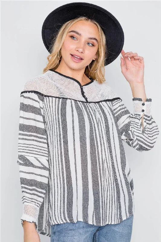 Weekend Bargains Galore Ivory Stripe Mash Combo Black Top