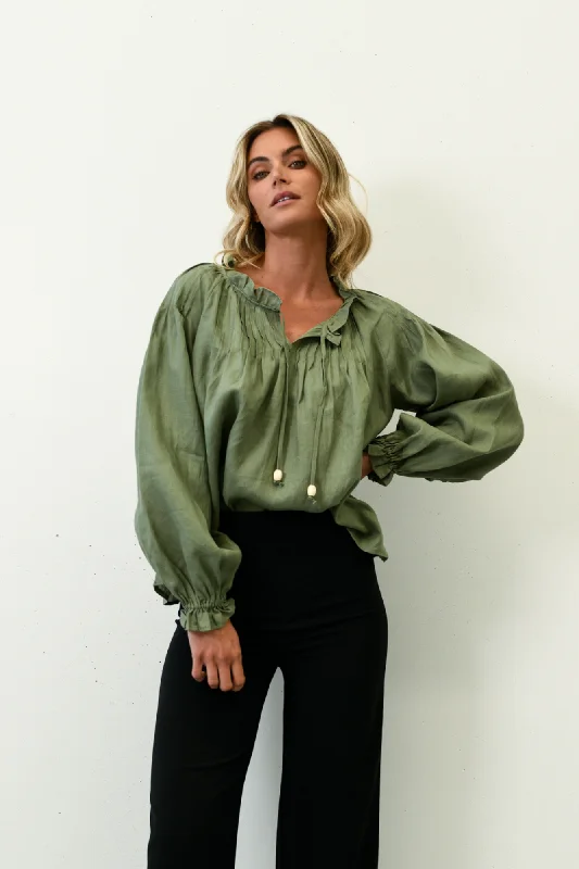 TIME-Limited Offer CHARLOTTE LINEN BLOUSE - Khaki