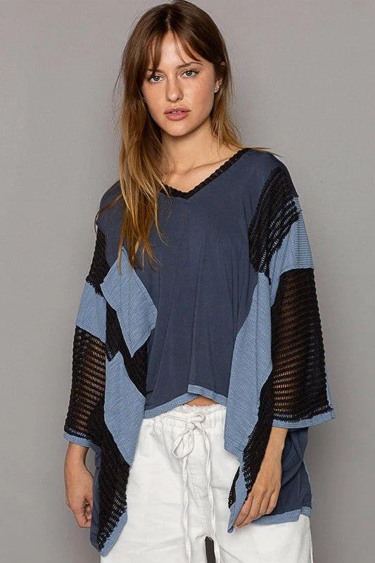 Amazing Deals POL High-Low Contrast V-Neck Top