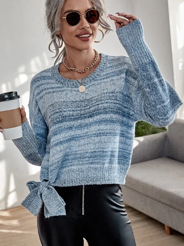 Weekend Deals to Make You Smile Casual Striped Knot Long Sleeve Round Neck Regular Women Sweater