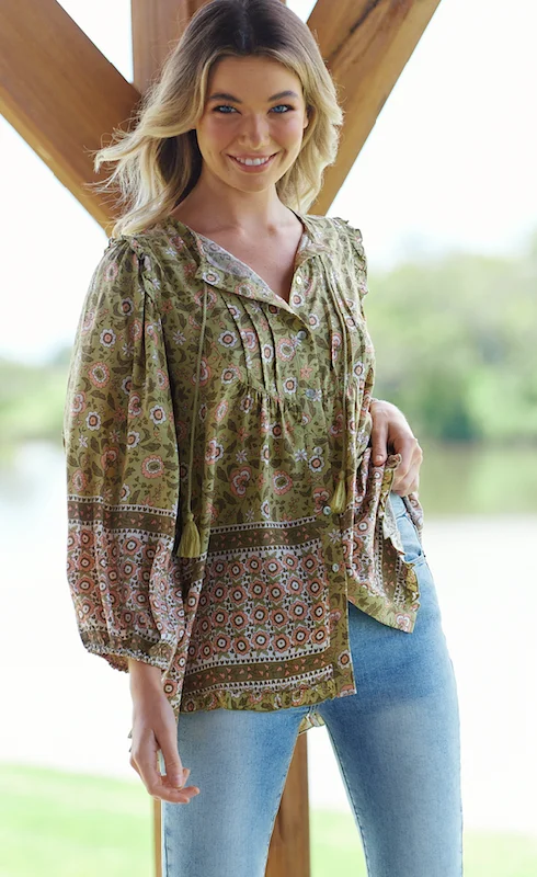 Weekend Discounts to Indulge In Jaase Aries Top Blouse with Neck Tie Button Front - Sofias Weekend Discounts to Indulge In Jaase Aries Top Blouse with Neck Tie Button Front - Sofias