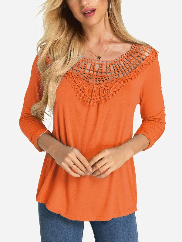 Weekend Specials You Can't Miss Custom Round Neck Lace Long Sleeve Top