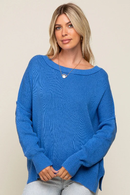Value Pack Royal Blue Exposed Seam Side Slit Sweater