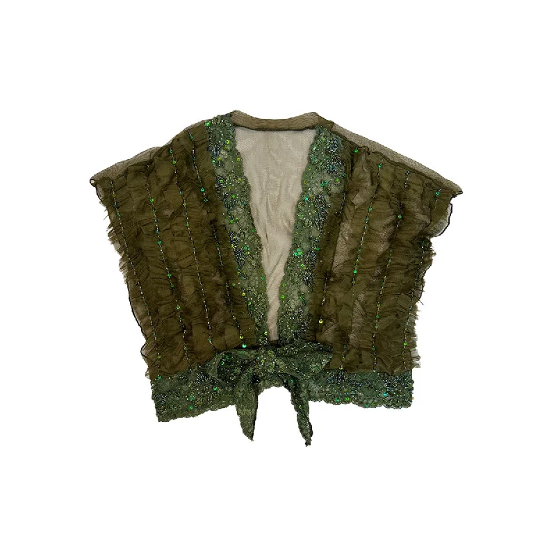 Weekend Specials You Can't Miss Beaded Lace Trim Mesh Cardigan