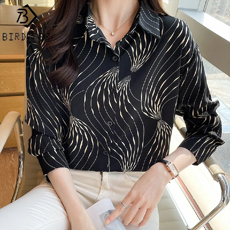 Overstock Factory Sale Women Geometry Printing Shirt 2022 Autumn New Style Long Sleeves Female Cheap Clothes Blouses Tops T27611X