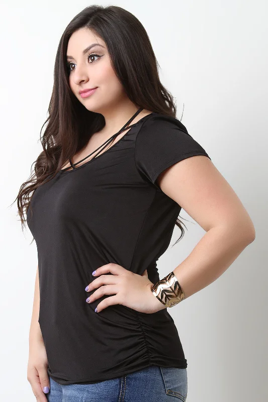 Midnight Madness Smooth Satin Cinched Detail Strappy Caged Top