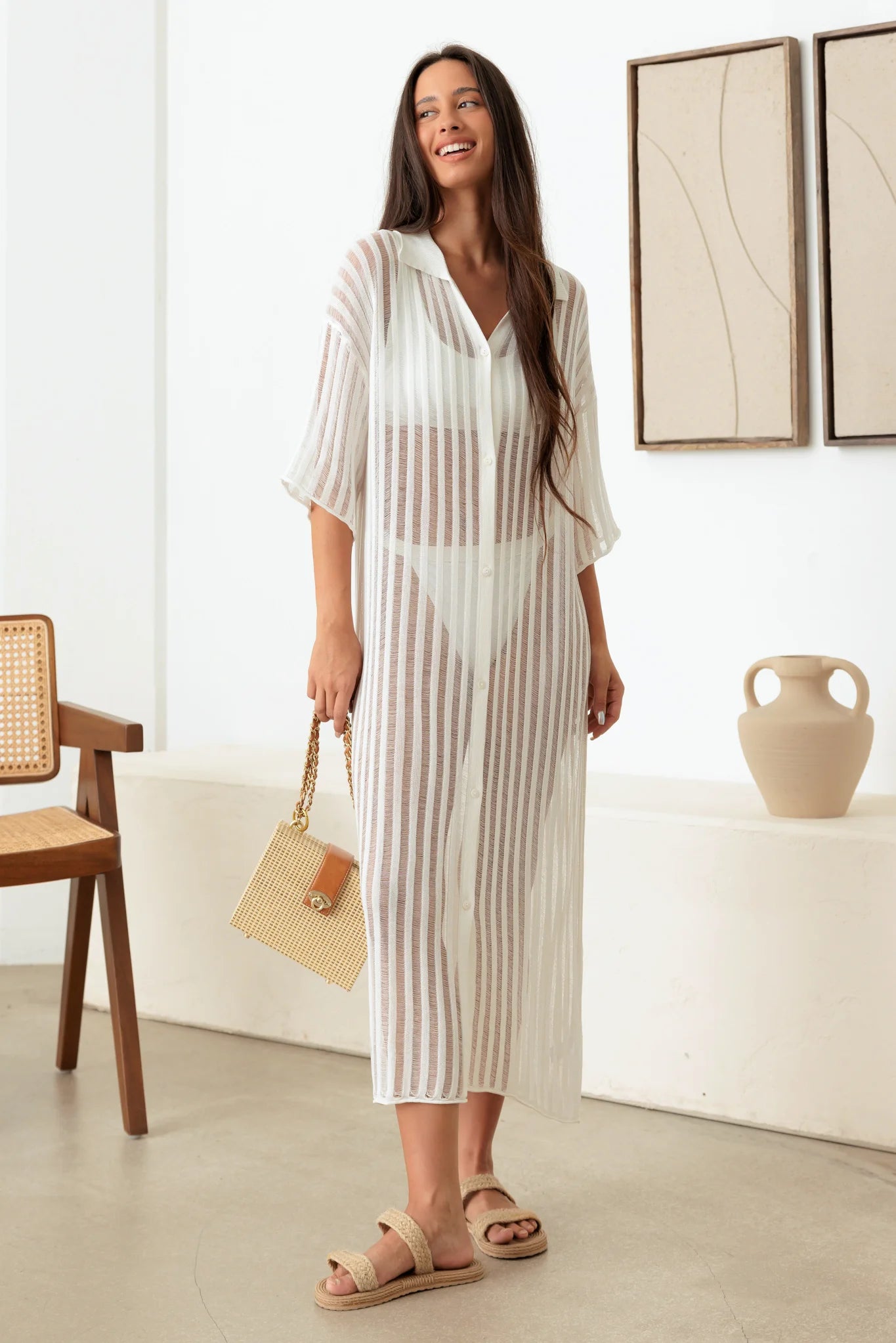 Early Access Lightweight Button Down Collar Sheer Duster Cover Up