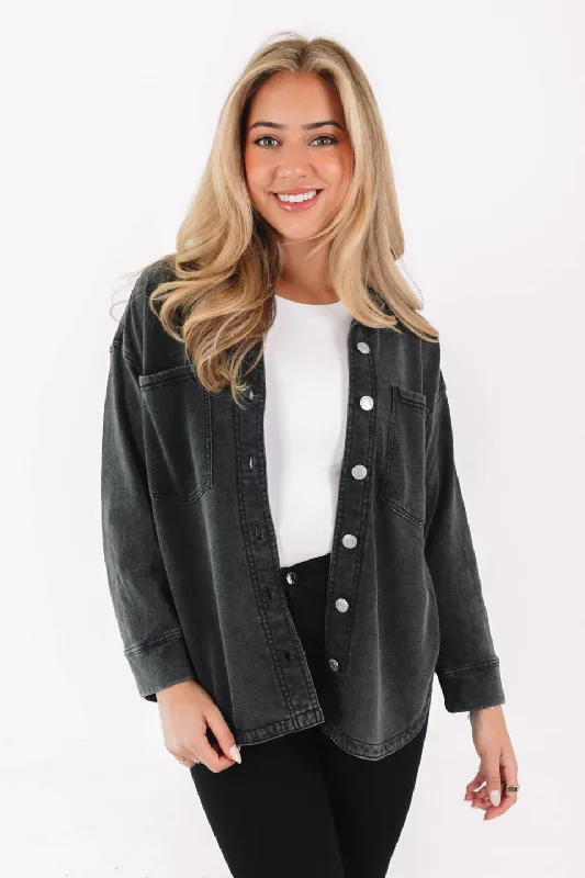 Can't Miss Z Supply All Day Knit Denim Jacket - Vintage Black