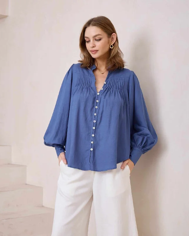Weekend Offers That Delight Iris Maxi Hannah Bohemian Blouse - Teal Blue