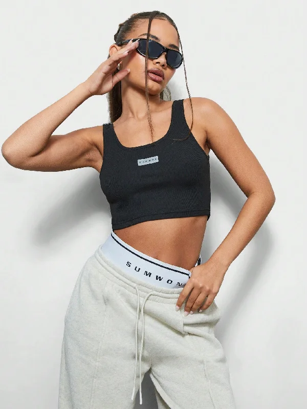 Your Weekend, Your Savings SUMWON WOMEN Sleeveless Fitted Crop Tank Top With PU Strap Detail