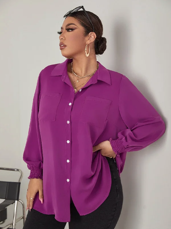 Weekend Savings Sensation Plain Button Front Long Sleeve Collar Long Plus Size Blouse Weekend Savings Sensation Plain Button Front Long Sleeve Collar Long Plus Size Blouse