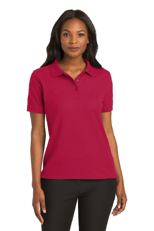 Don't Delay Port Authority Womens Silk Touch Wrinkle Resistant Short Sleeve Polo Shirt - Red